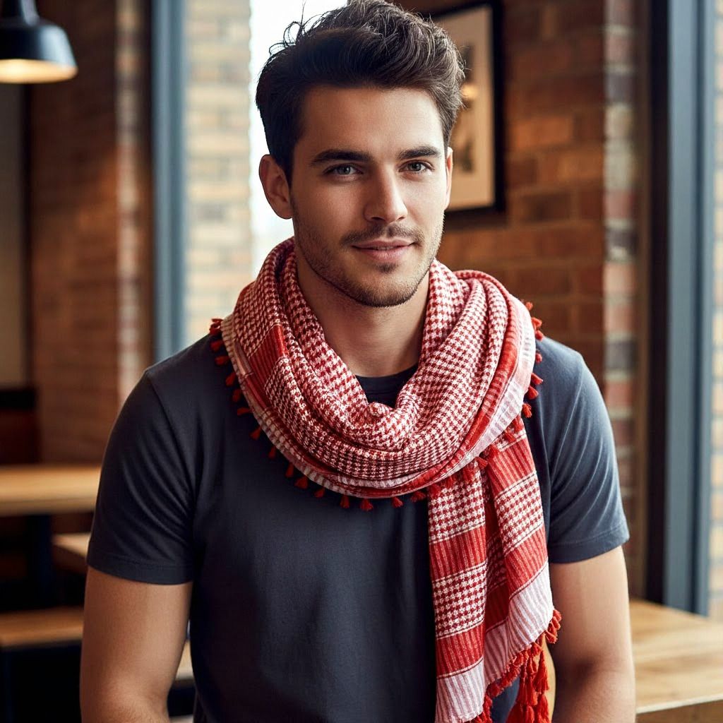 Printed Cotton Blend Men Red, White Fancy Scarf, Scarf, Bluetooth Scarf, Stole
