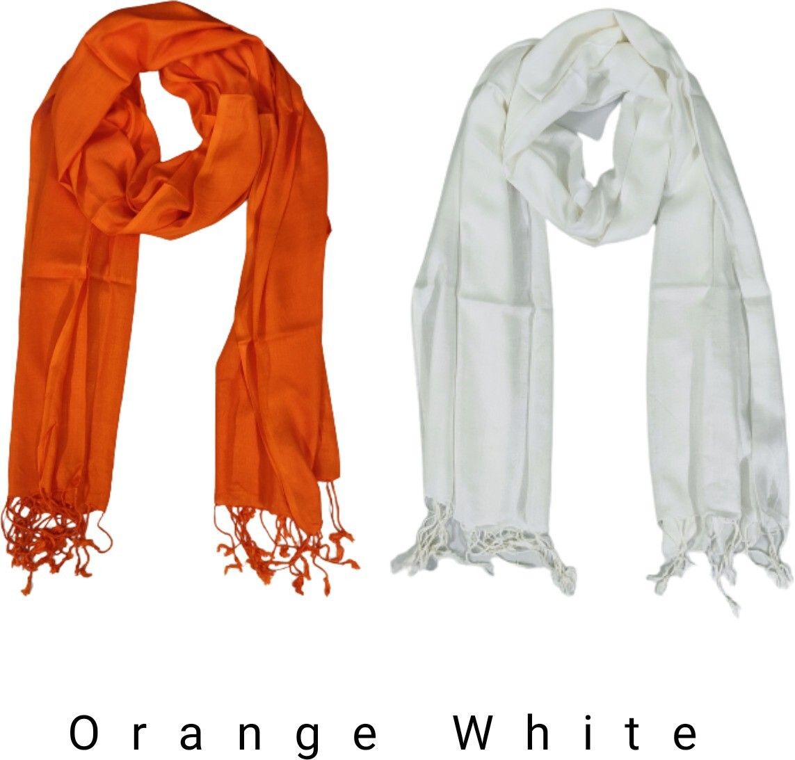 Solid Pure Cotton Women Orange, White Stole-image-36