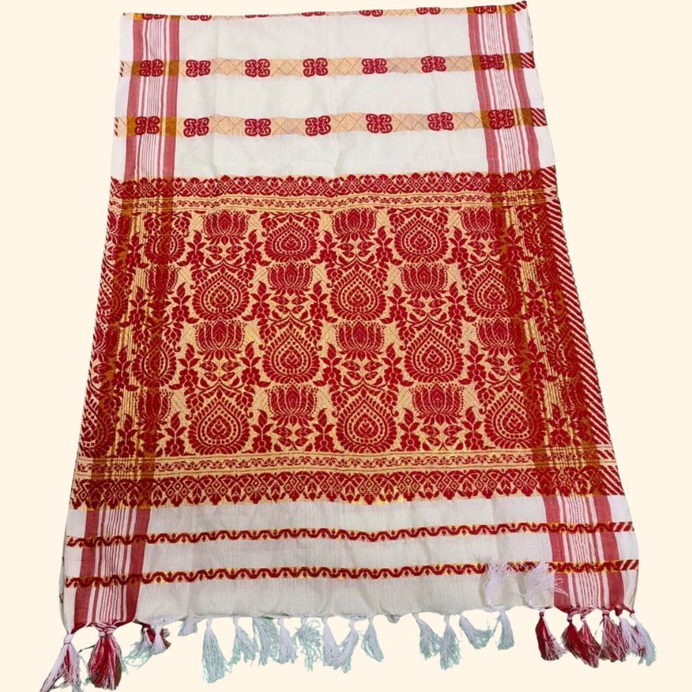 fabricium Woven, Self Design Polycotton Men Beige, Red Fancy Scarf, Scarf, Stole-picture-21
