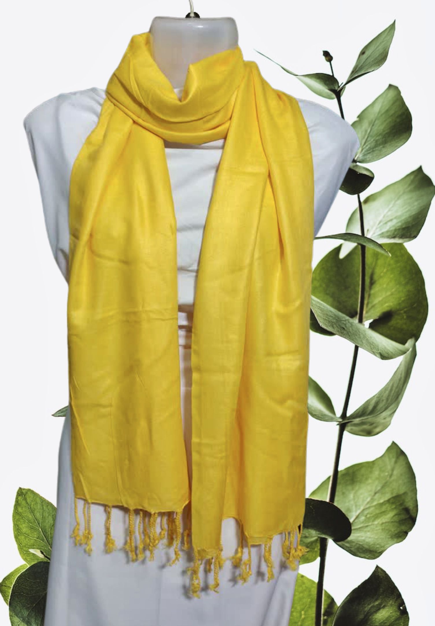 saba Solid Rayon Women Yellow Fancy Scarf, Stole, Scarf-picture-34