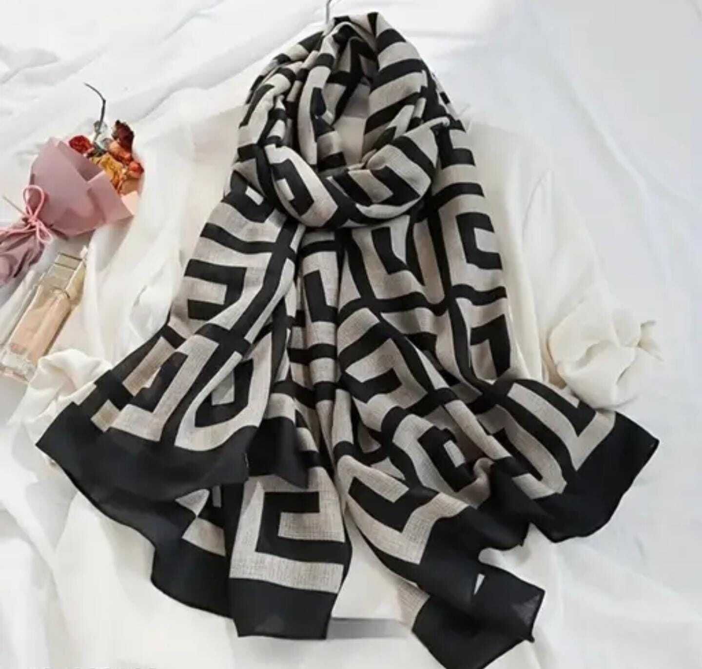 Printed Viscose Women Black Scarf, Stole, Faux Turtleneck Neck Cover