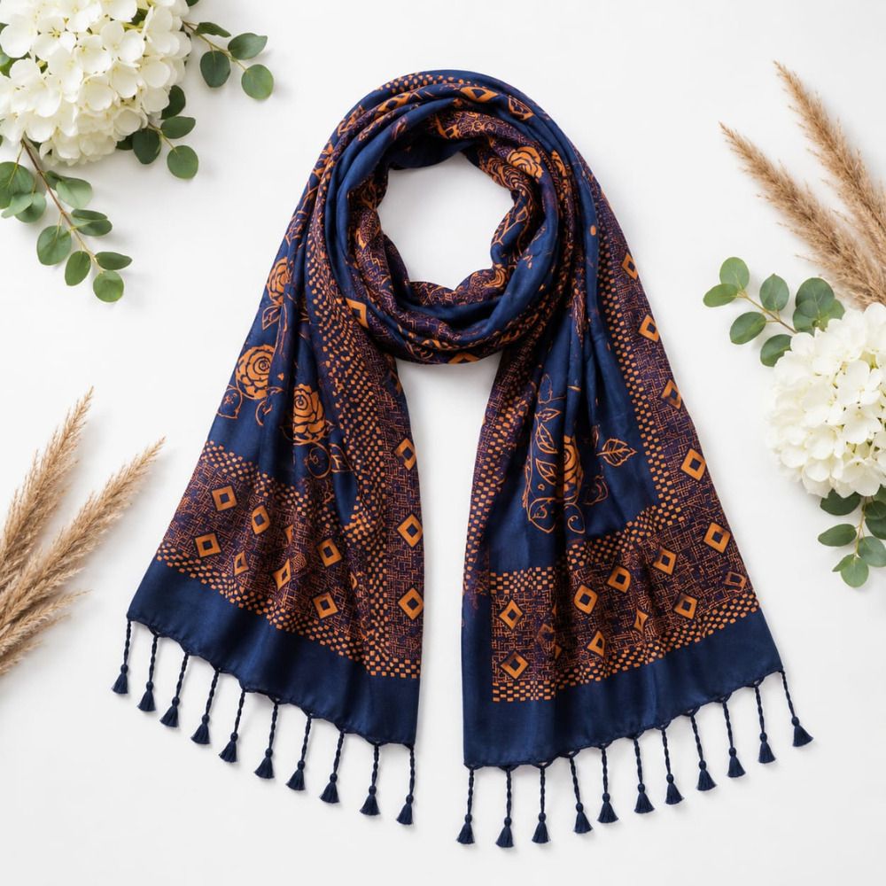 asrmhandicrafts Printed Rayon Women Blue Fancy Scarf, Scarf, Stole, Faux Turtleneck Neck Cover-picture-43