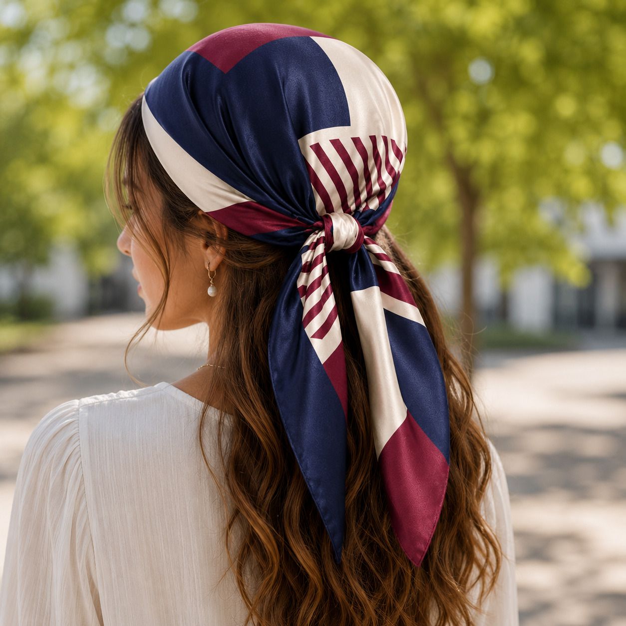 tulsi enterprise Printed Silk Women Blue, Red, White Scarf-picture-10
