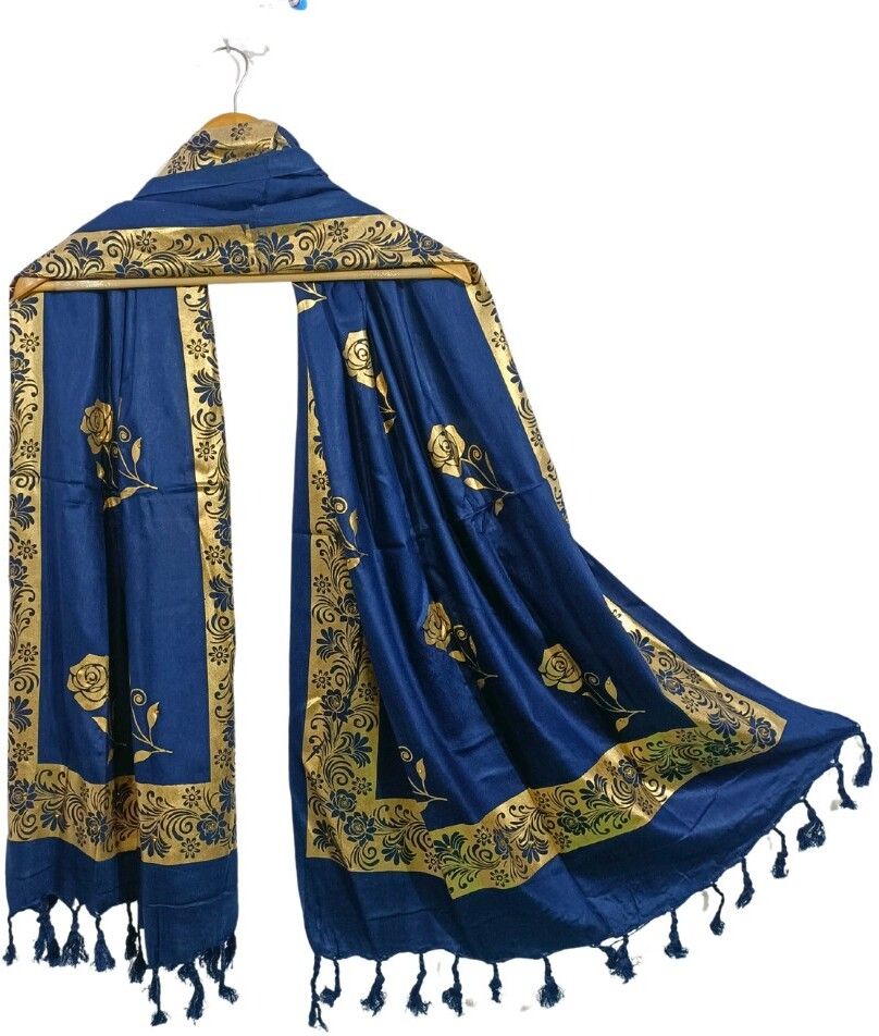 Floral Print, Embellished, Geometric Print Rayon Women Blue Fancy Scarf, Scarf, Stole