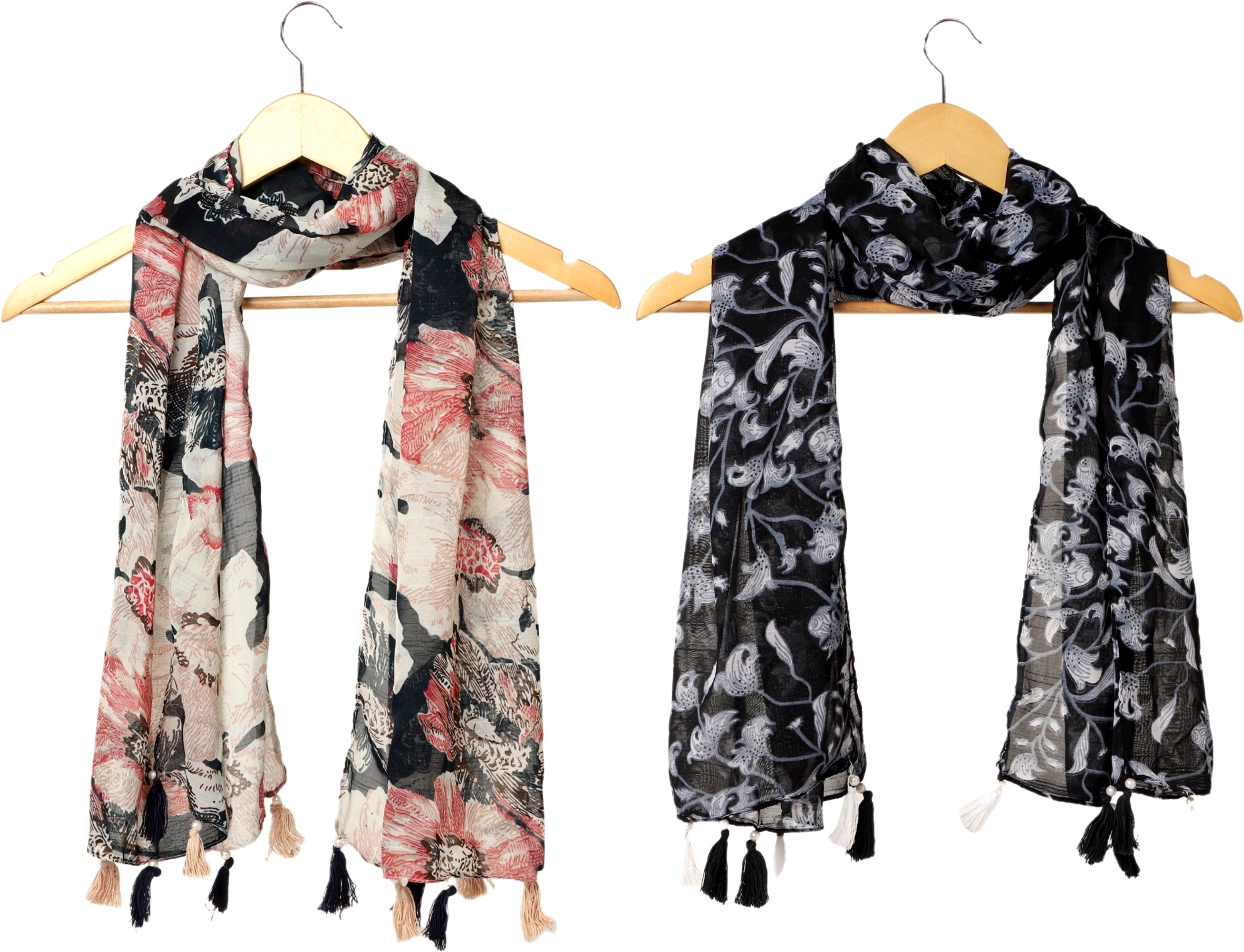 Floral Print Chiffon Women Multicolor Scarf, Stole