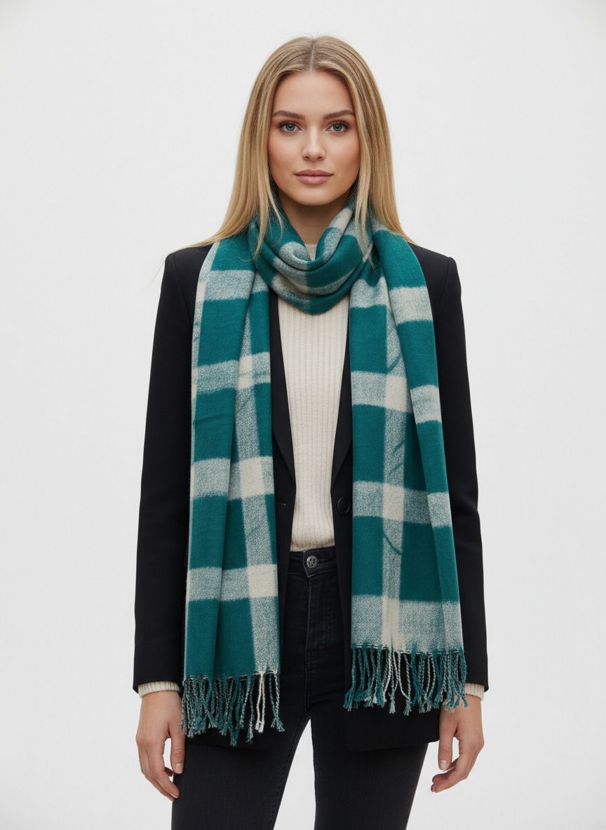 Checkered Rayon Women Light Green Fancy Scarf, Scarf, Stole