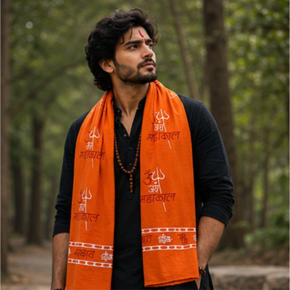 fabricium Printed, Self Design Pure Cotton Men Orange Scarf, Stole-picture-29