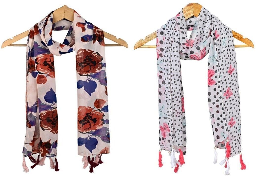 Printed Chiffon Women Multicolor Scarf, Stole, Fancy Scarf-image-38
