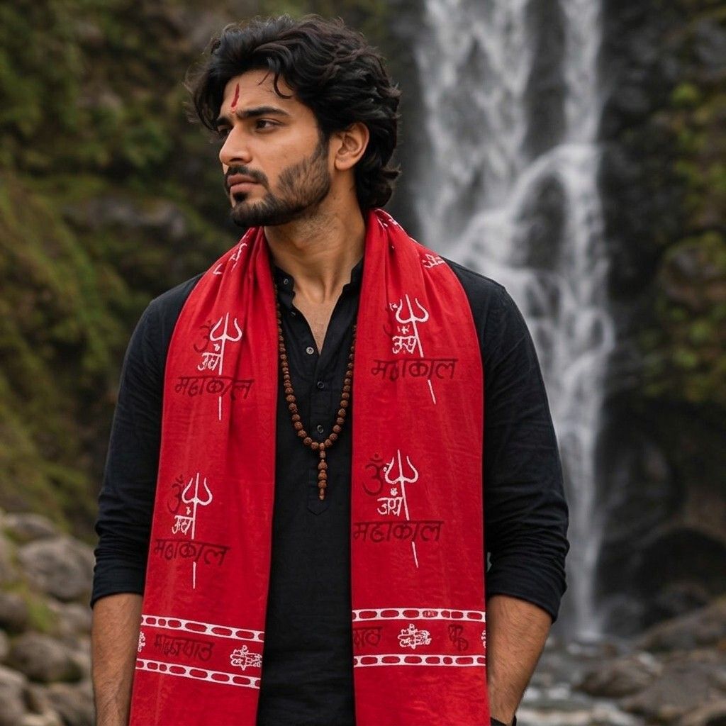 fabricium Printed, Self Design Pure Cotton Men Red Scarf, Stole-picture-33