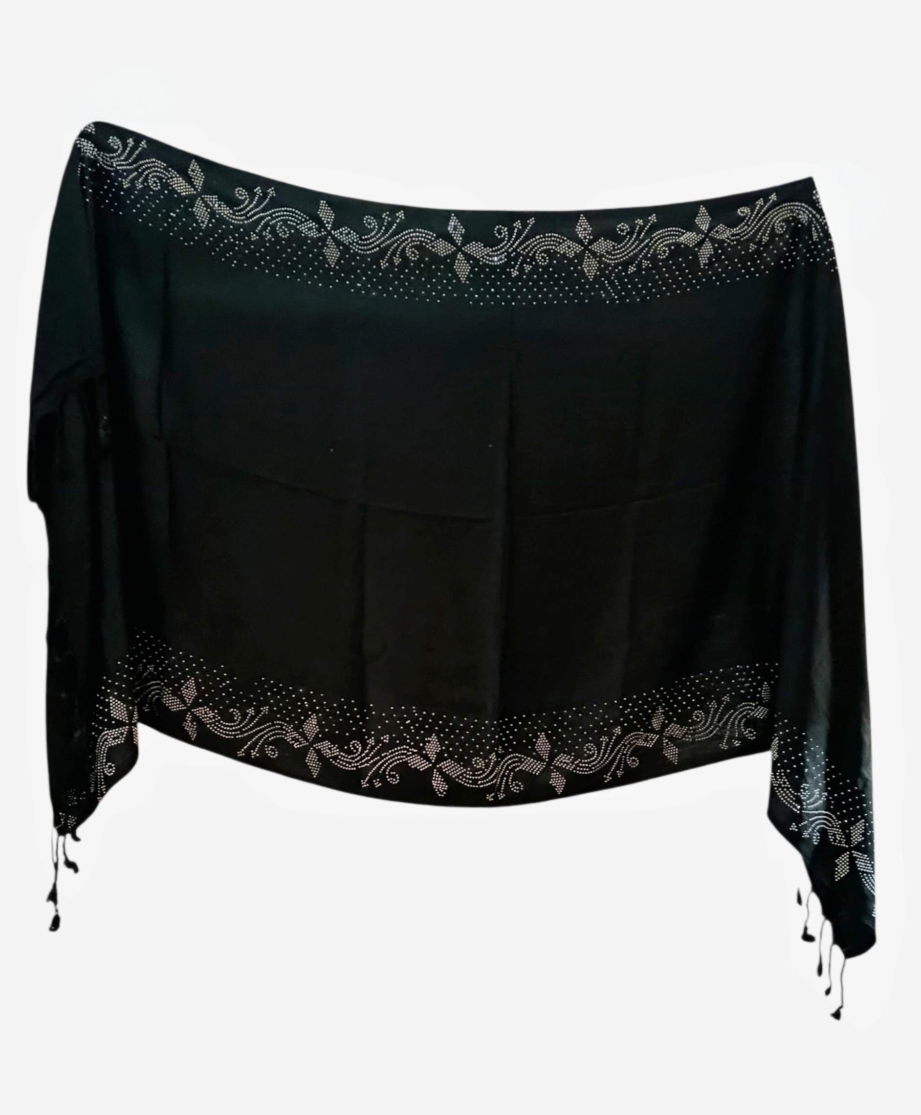 Embroidered, Embellished Rayon Women Black, Silver Faux Turtleneck Neck Cover, Scarf, Fancy Scarf, Stole