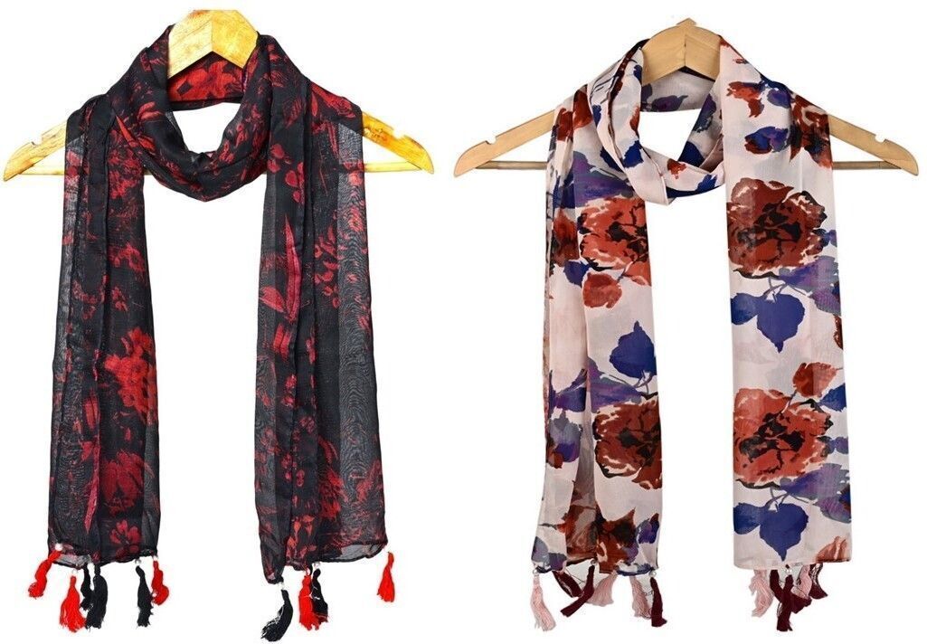 Printed Chiffon Women Multicolor Scarf, Stole, Fancy Scarf-image-40