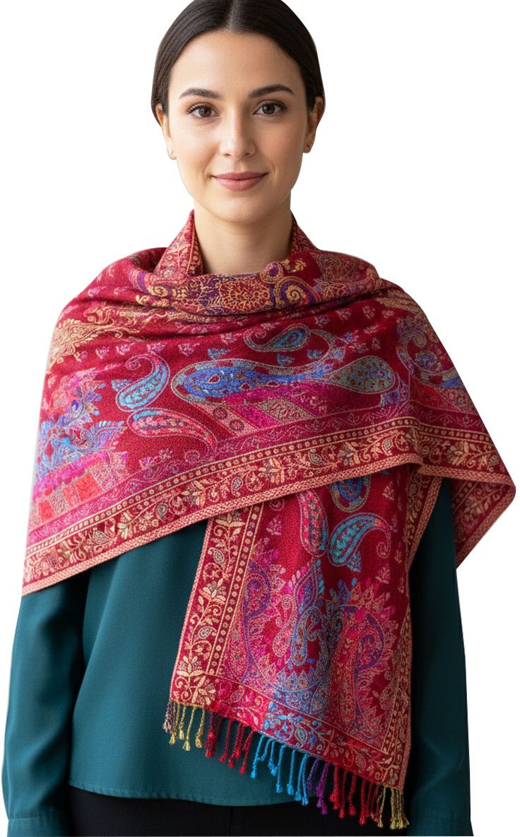 cashmere craft Embroidered Viscose Women Red Stole-picture-30