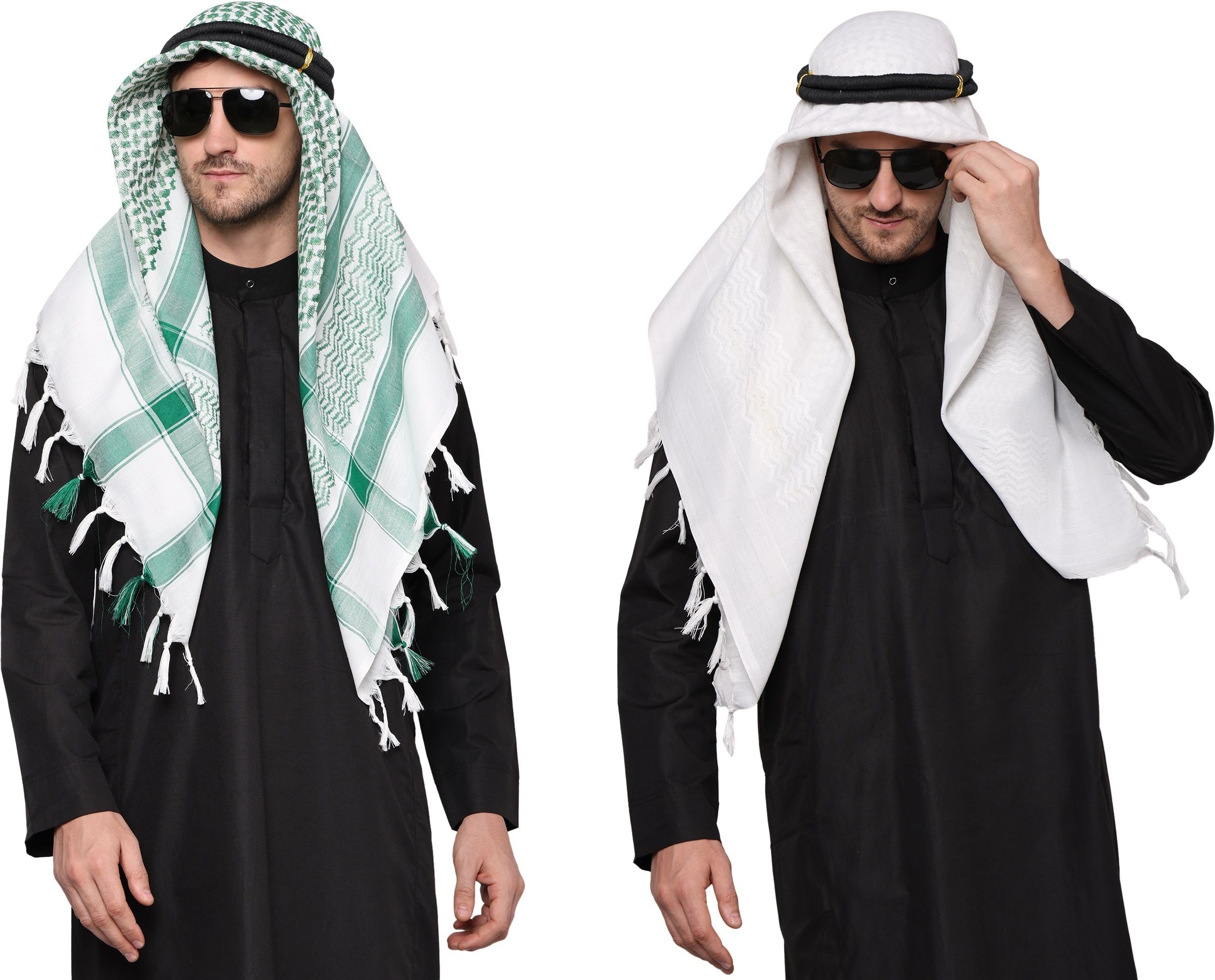 Graphic Print Cotton Blend, Polyester Men Green, White Scarf-image-41