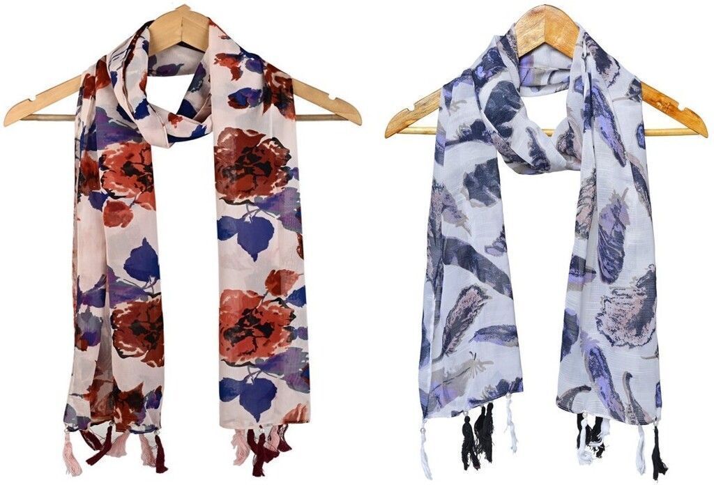 Printed Chiffon Women Multicolor Scarf, Stole, Fancy Scarf-image-49