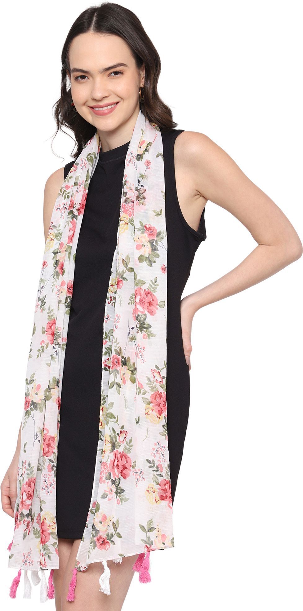 Printed Chiffon Women White, Black Stole, Scarf, Fancy Scarf-image-39
