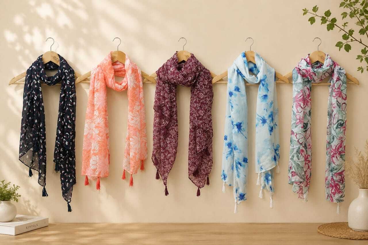 scarf world Floral Print Chiffon Women Black, Orange, Multicolor, Maroon, White Fancy Scarf, Scarf, Stole-picture-23