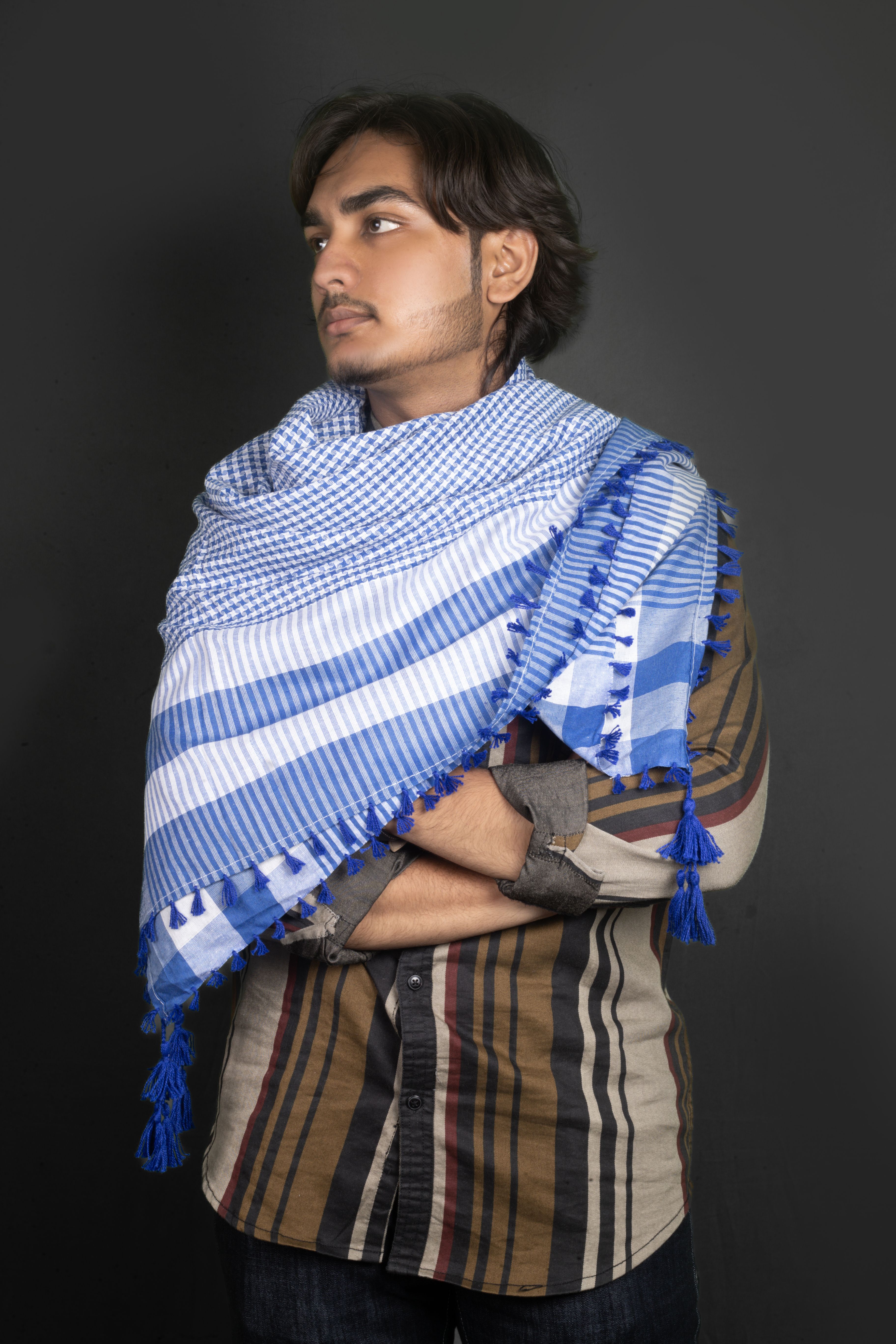 Checkered Cotton Blend Men Blue Scarf-image-48