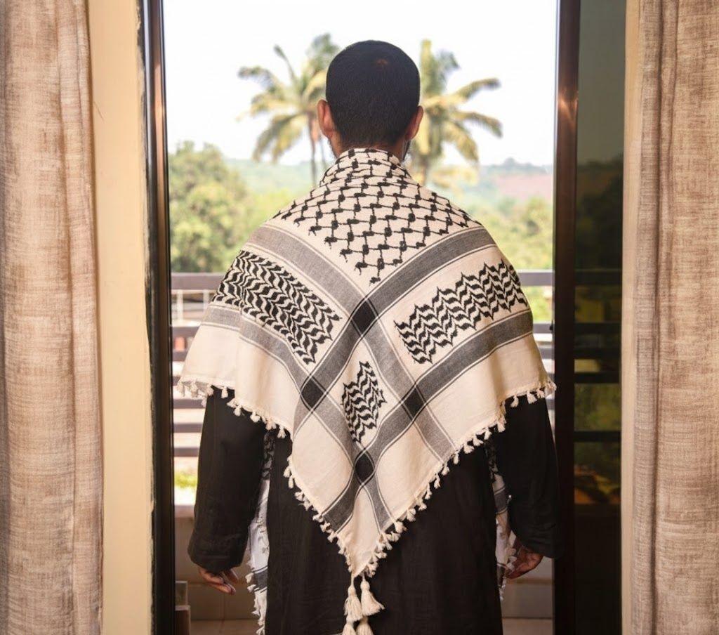 Checkered Cotton Blend Men Black, White Fancy Scarf, Scarf, Bluetooth Scarf, Stole