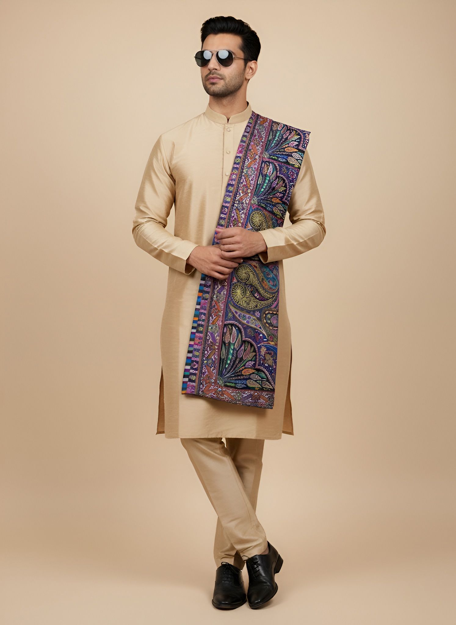 muffly Printed Wool Blend Men Black, Multicolor Stole-picture-37