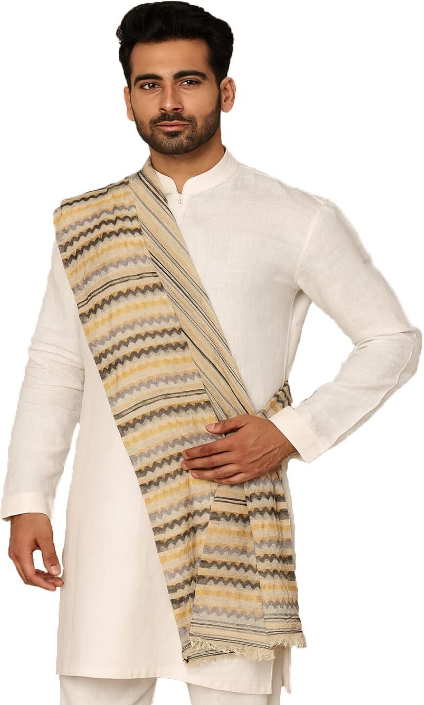 Striped Wool Blend Men Multicolor Stole-image-33