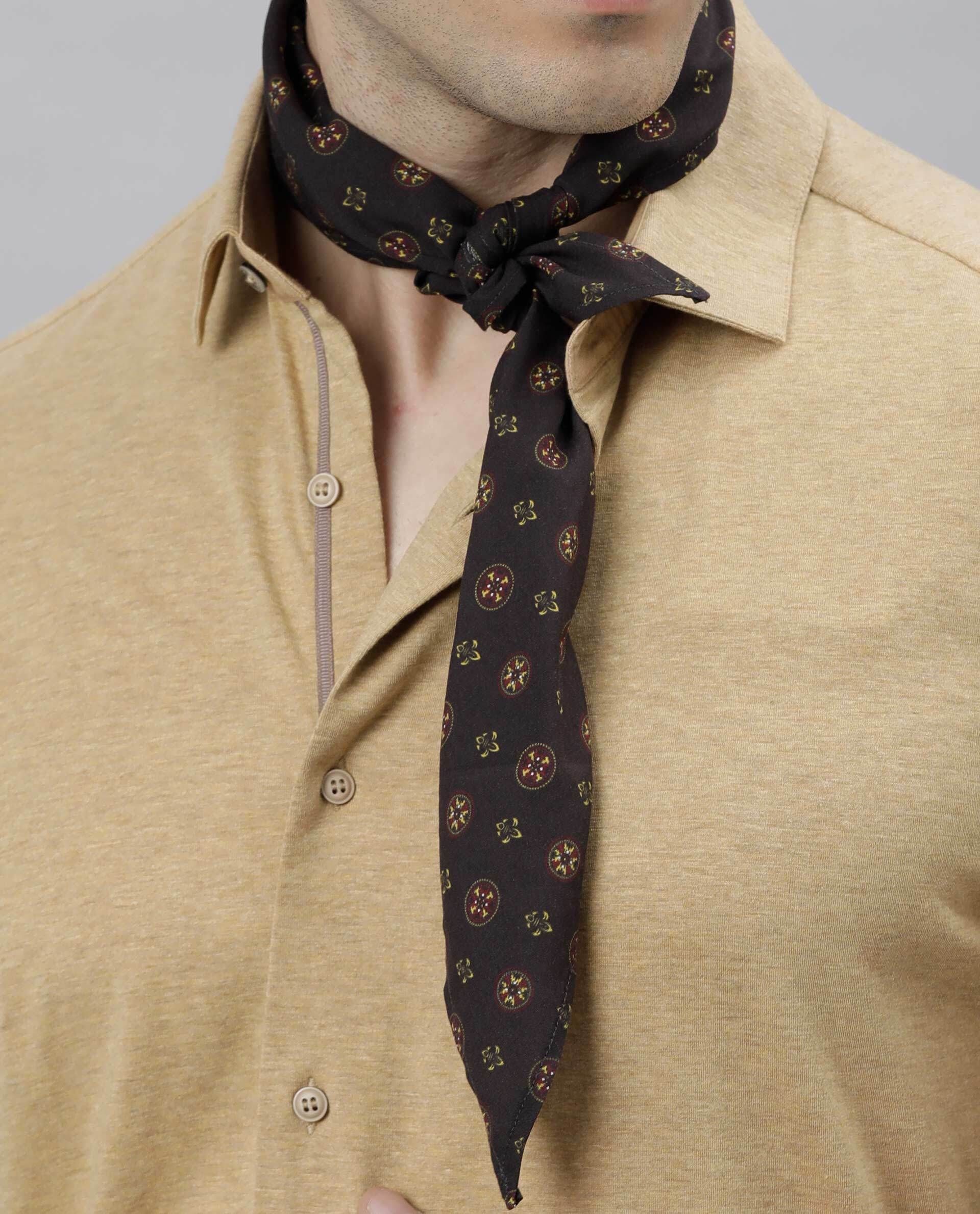 Printed Cotton Blend Men Black Scarf