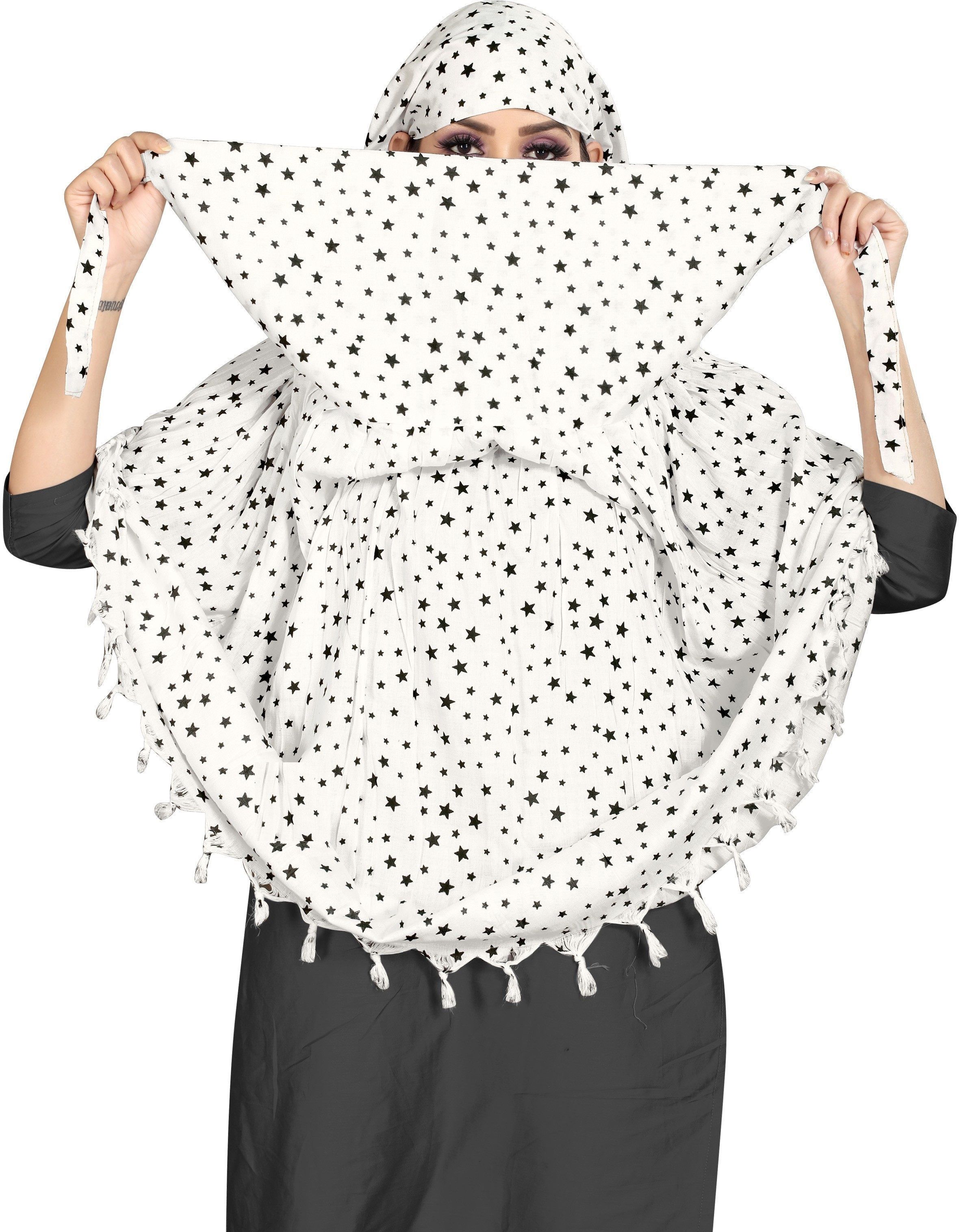 Printed Pure Cotton Women White Fancy Scarf, Stole, Scarf