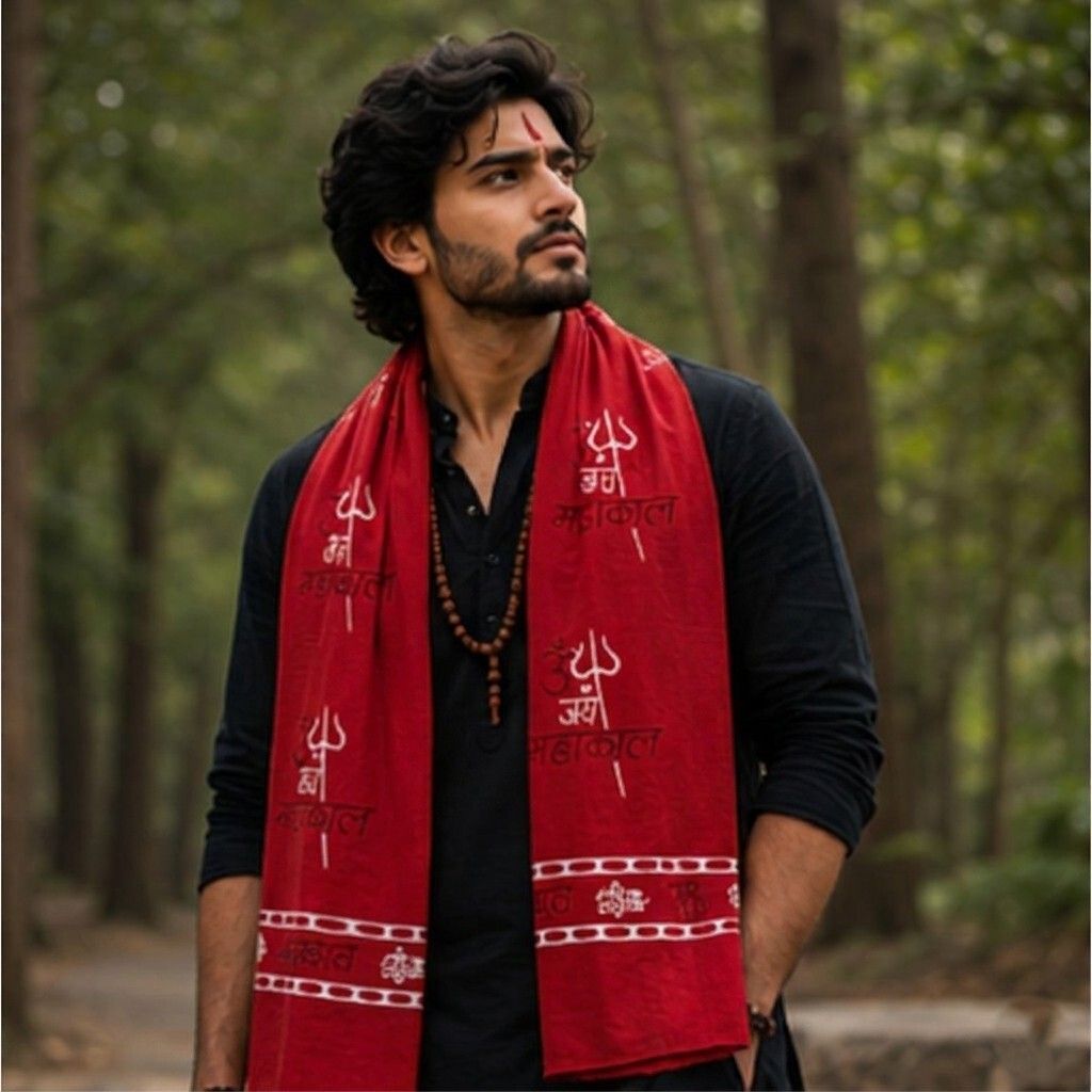 fabricium Printed, Self Design Pure Cotton Men Red Scarf, Stole-picture-31