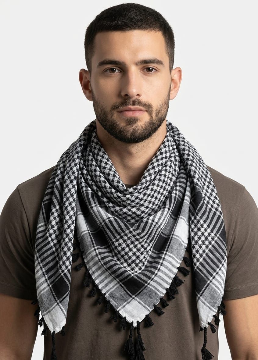 accessoryhub Checkered Cotton Blend Men Black, White Scarf-picture-26