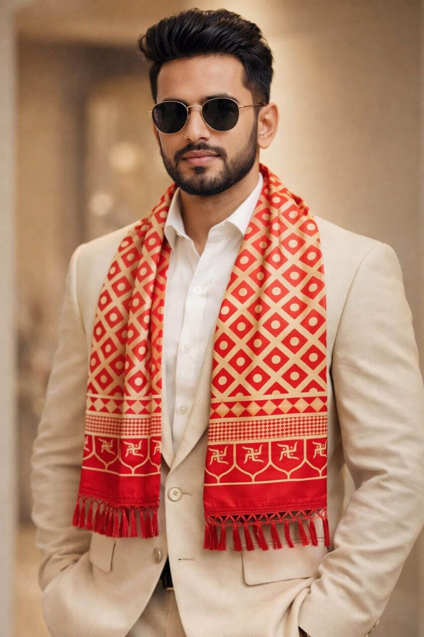 tulsi enterprise Printed Silk Men Red Stole-picture-11