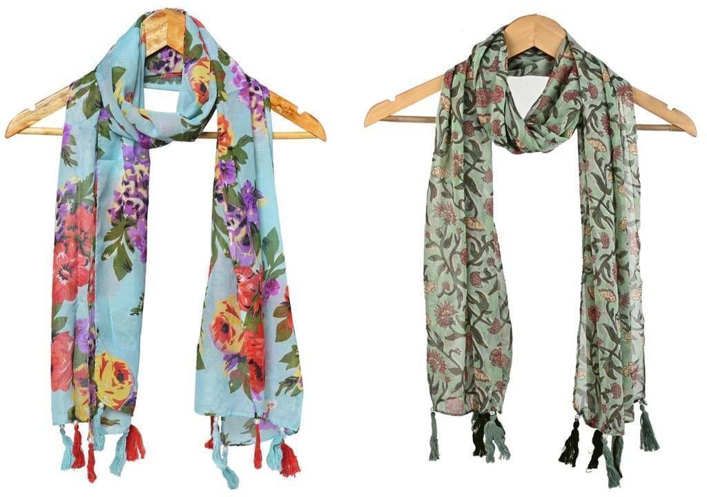 Printed Chiffon Women Multicolor Scarf, Stole, Fancy Scarf-image-49