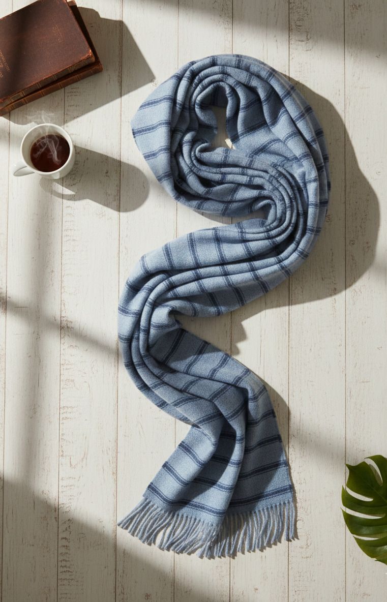 Striped Wool Blend, Acrylic Men Grey Scarf-image-11