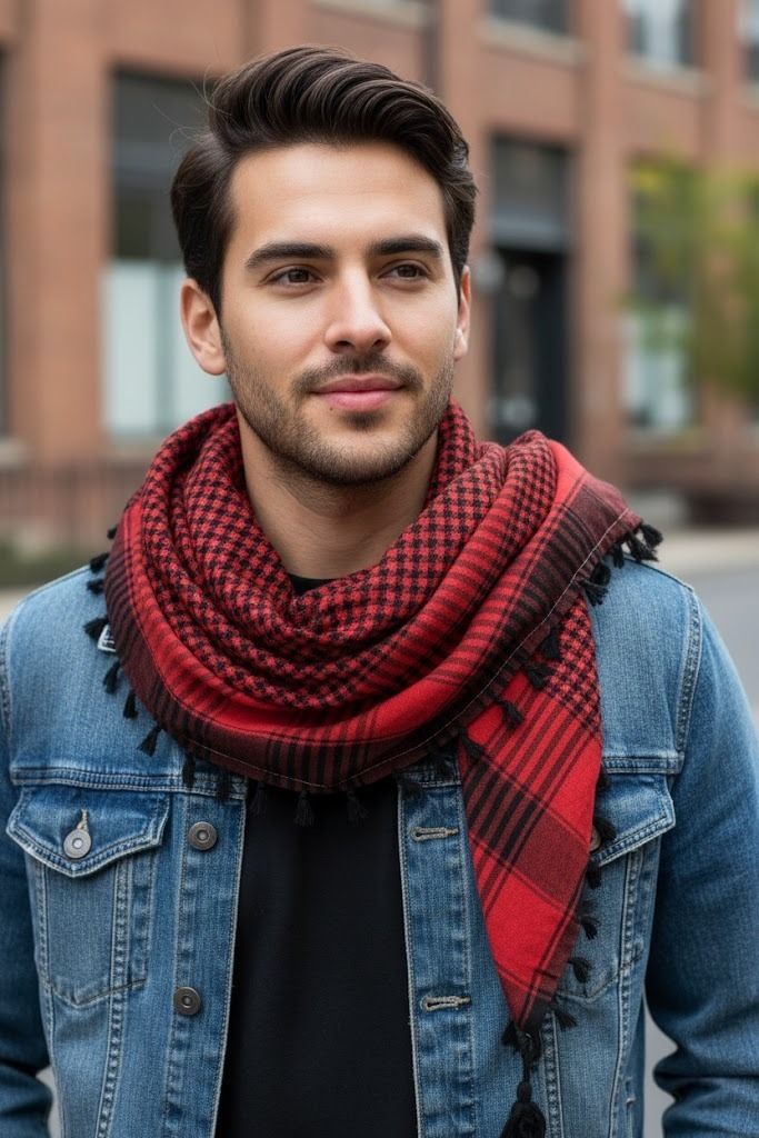 Printed Cotton Blend Men Red, Black Fancy Scarf, Scarf, Bluetooth Scarf, Stole
