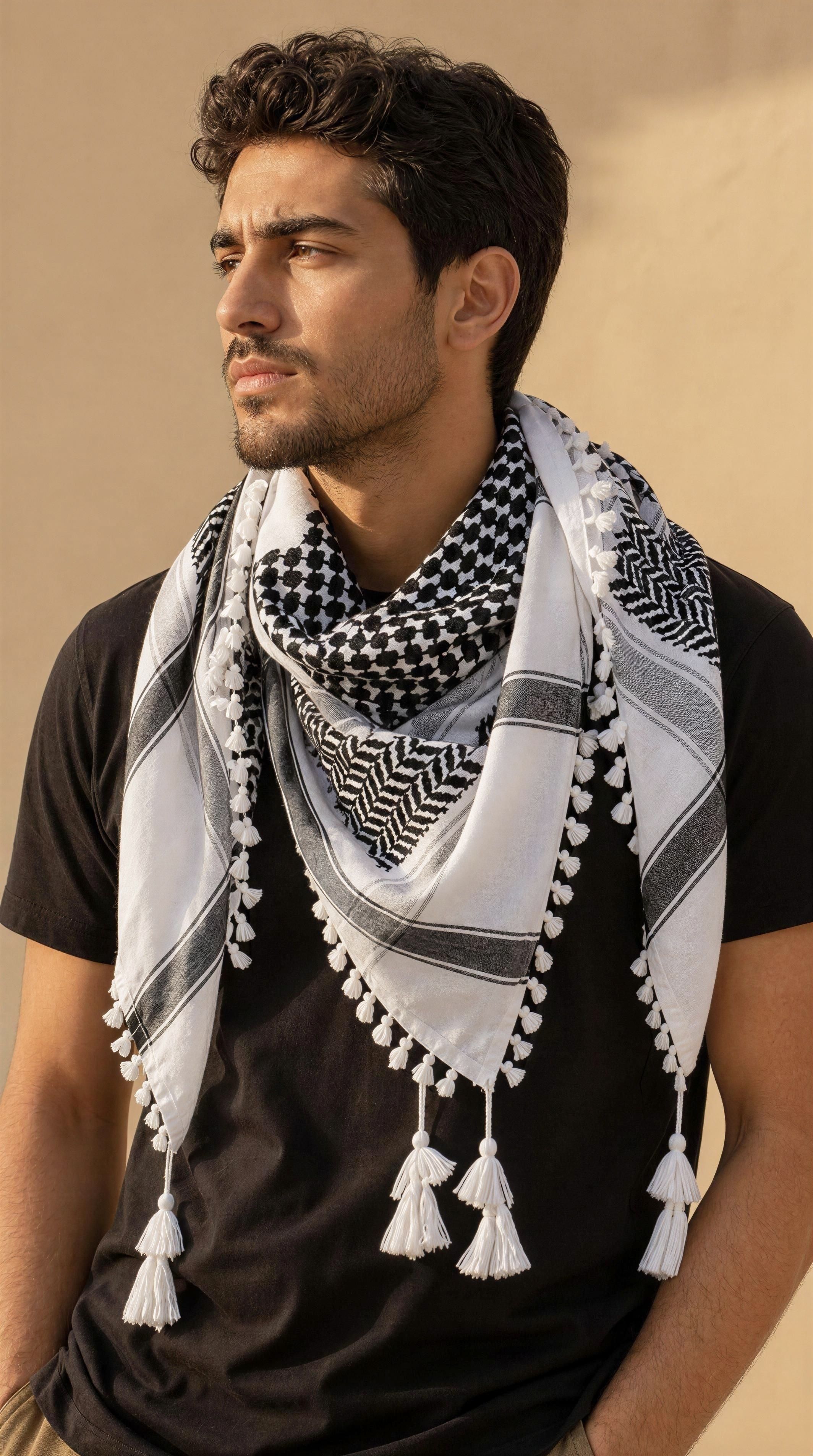mrym Checkered Viscose Men Black, White Fancy Scarf, Scarf-picture-10