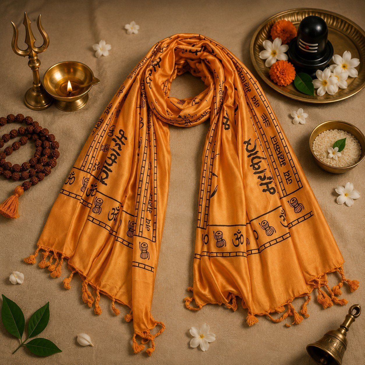 fabricium Printed, Self Design Rayon Men Orange Stole-picture-17