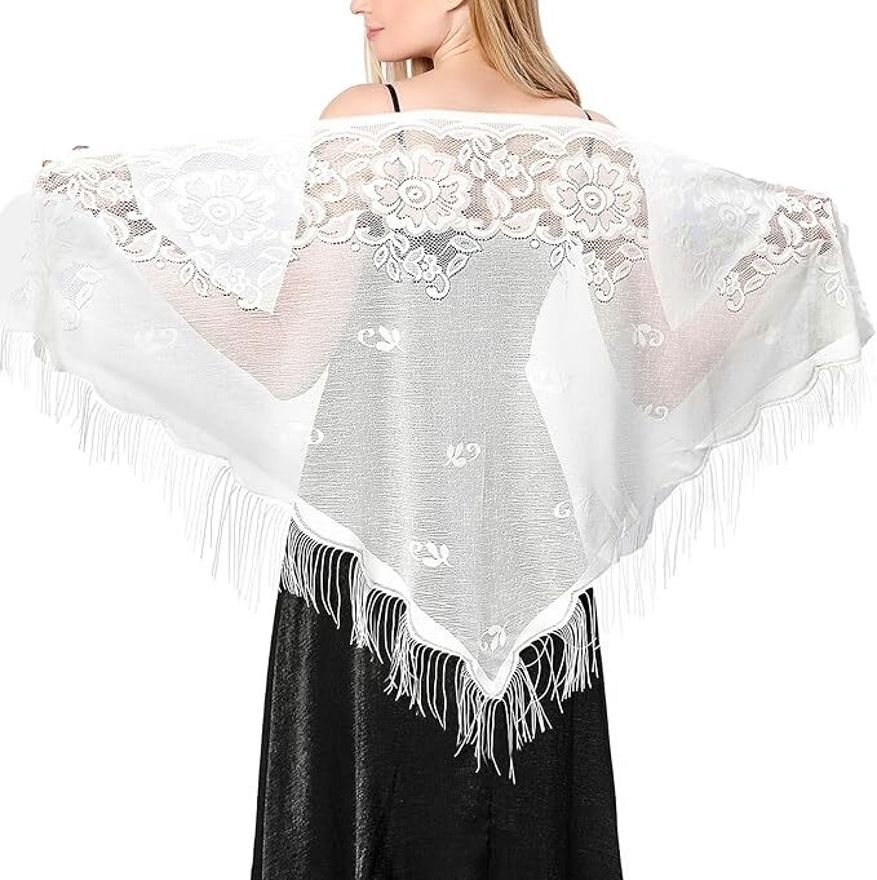 alexvyan Self Design, Floral Print Satin Blend Women White Stole-picture-4