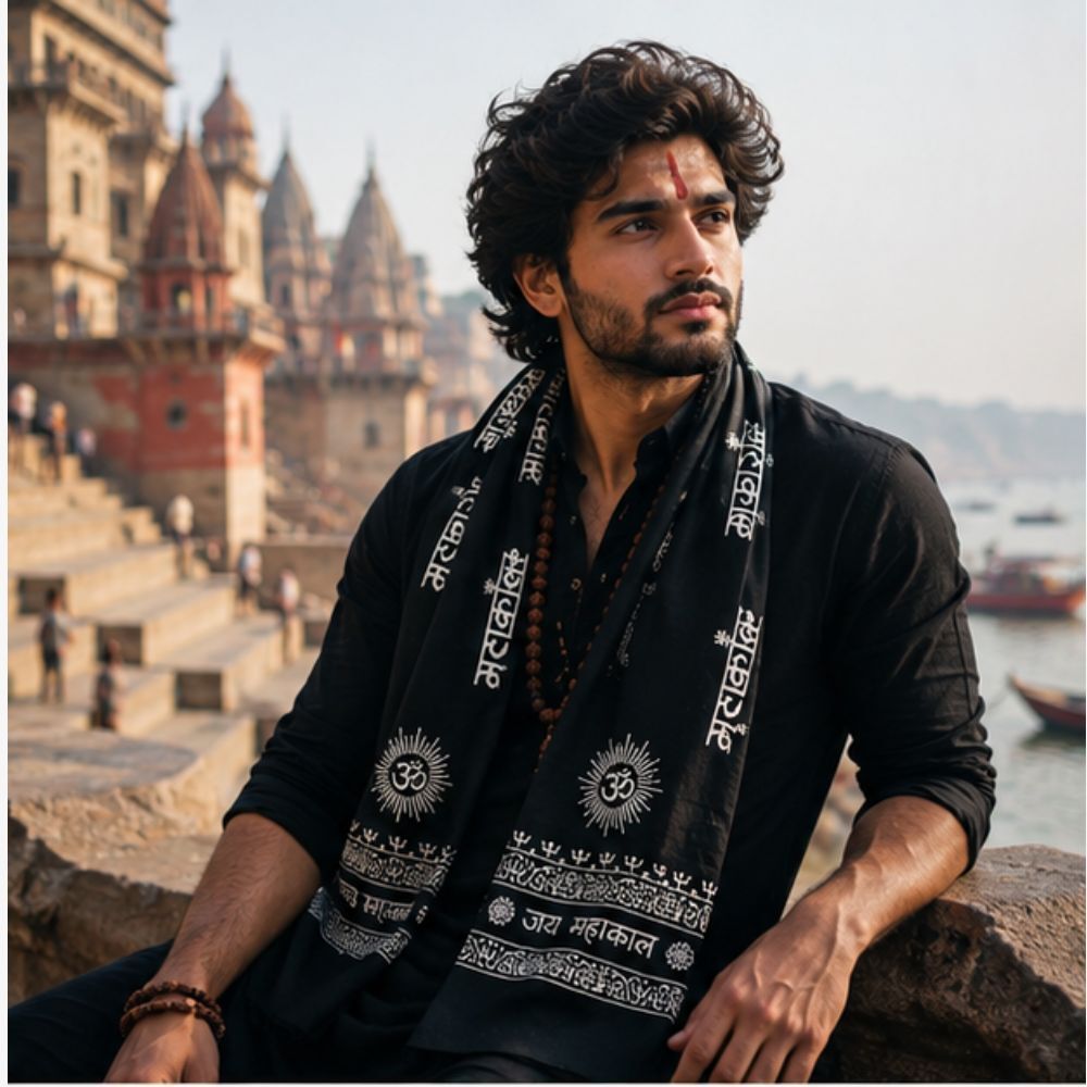 Printed, Self Design Pure Cotton Men Black Scarf, Stole-image-21
