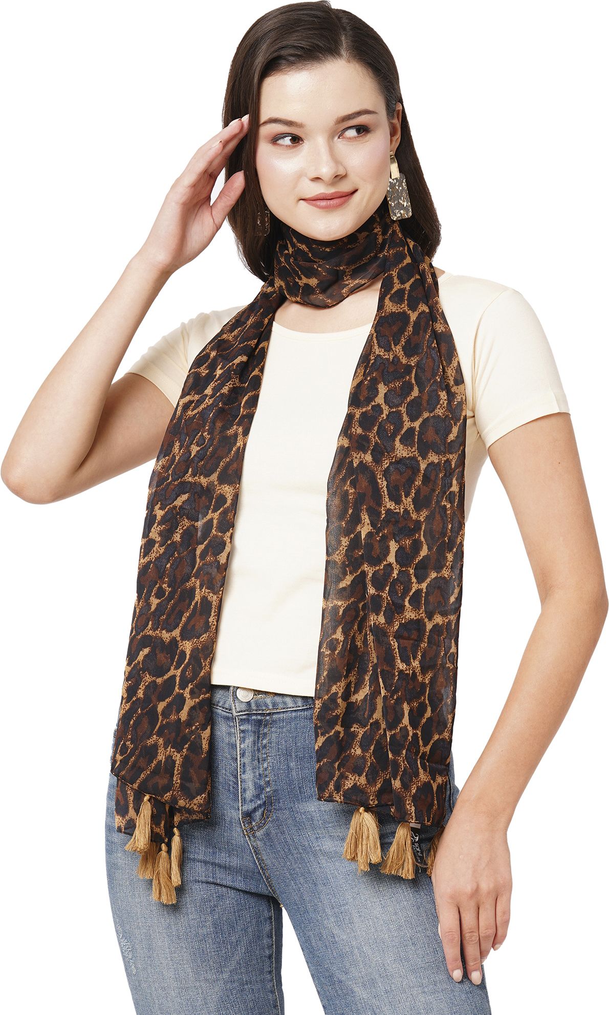 Animal Print Georgette Women Brown Fancy Scarf-image-13