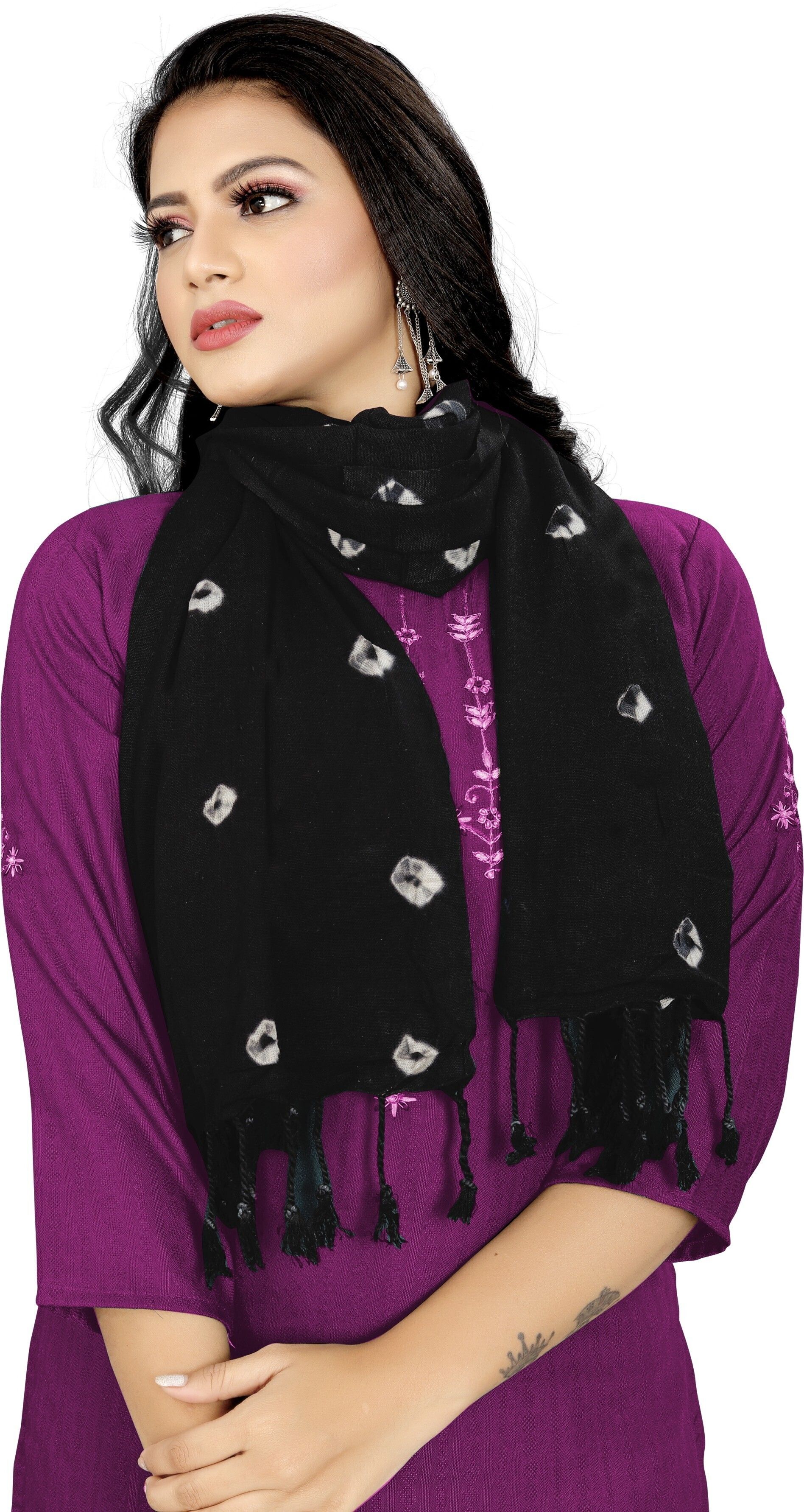 ebadat Printed Rayon Women Black Fancy Scarf, Scarf, Stole-picture-12