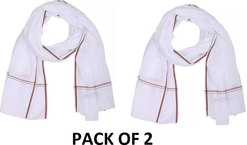 Solid Cotton Blend Men White Scarf