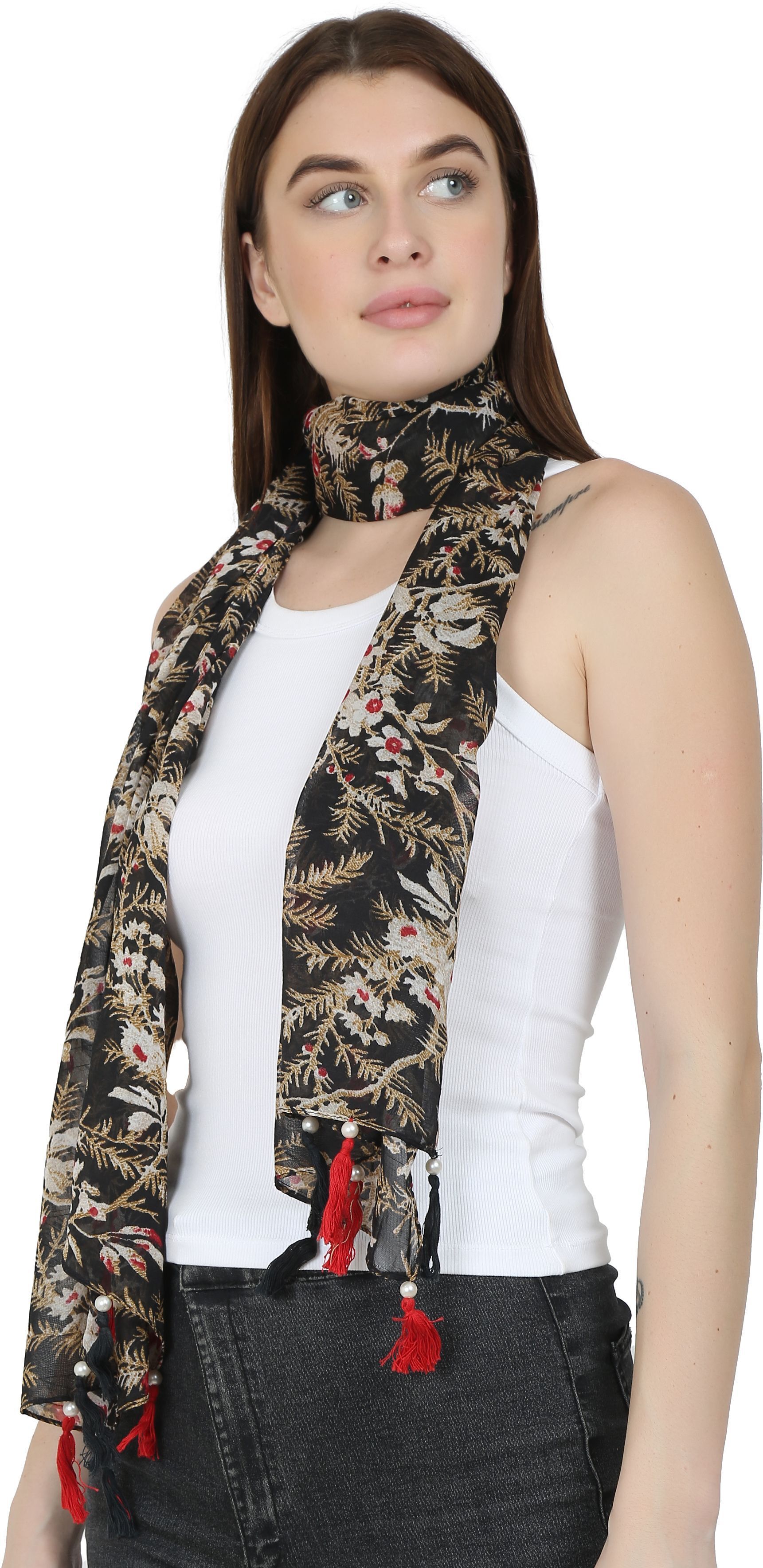 mss Printed Chiffon Women Multicolor Stole, Scarf, Fancy Scarf-picture-31