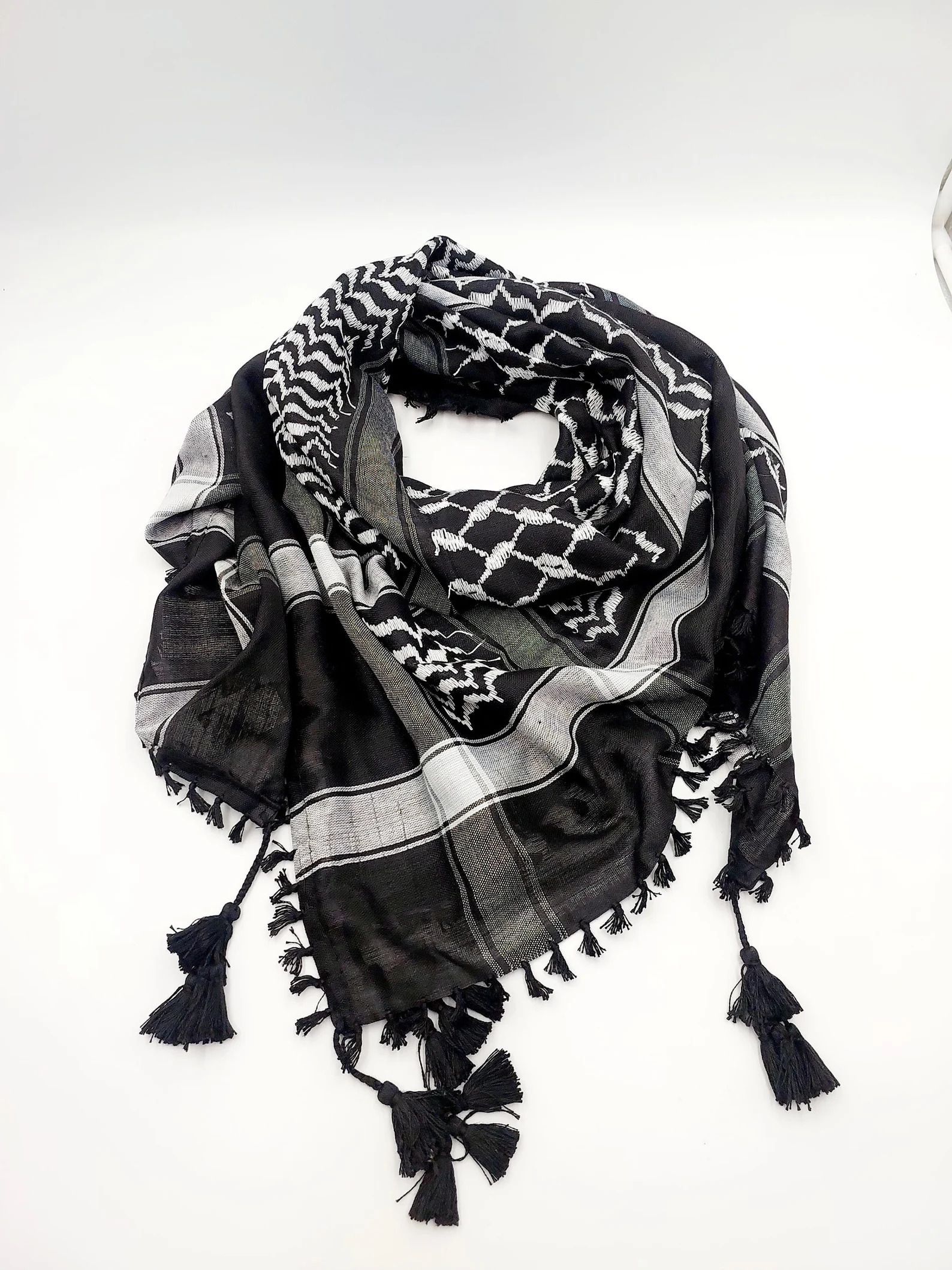 Checkered Cotton Blend Men Black, White Fancy Scarf, Scarf, Bluetooth Scarf, Stole