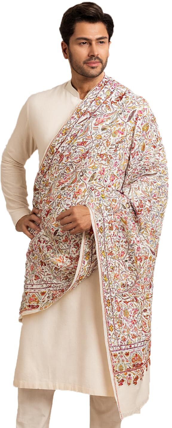 muffly Floral Print Wool Blend Men White Stole-picture-21