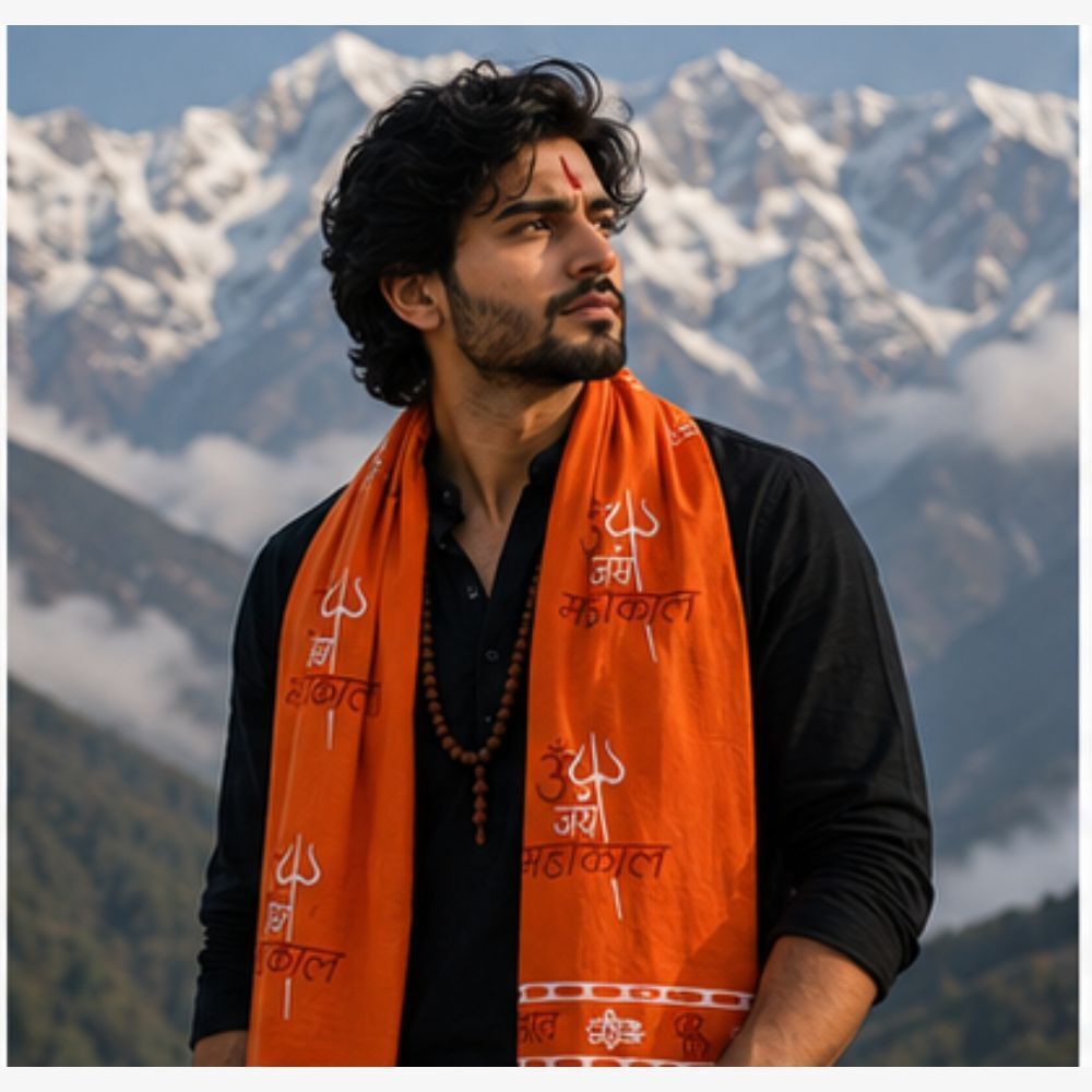 Printed, Self Design Pure Cotton Men Orange Scarf, Stole-image-33
