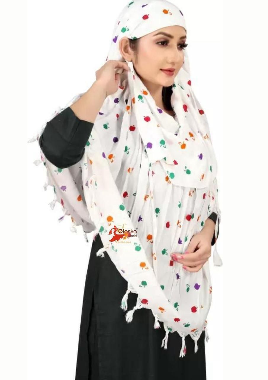 eloska world Printed Pure Cotton Women White, Multicolor Fancy Scarf-picture-20
