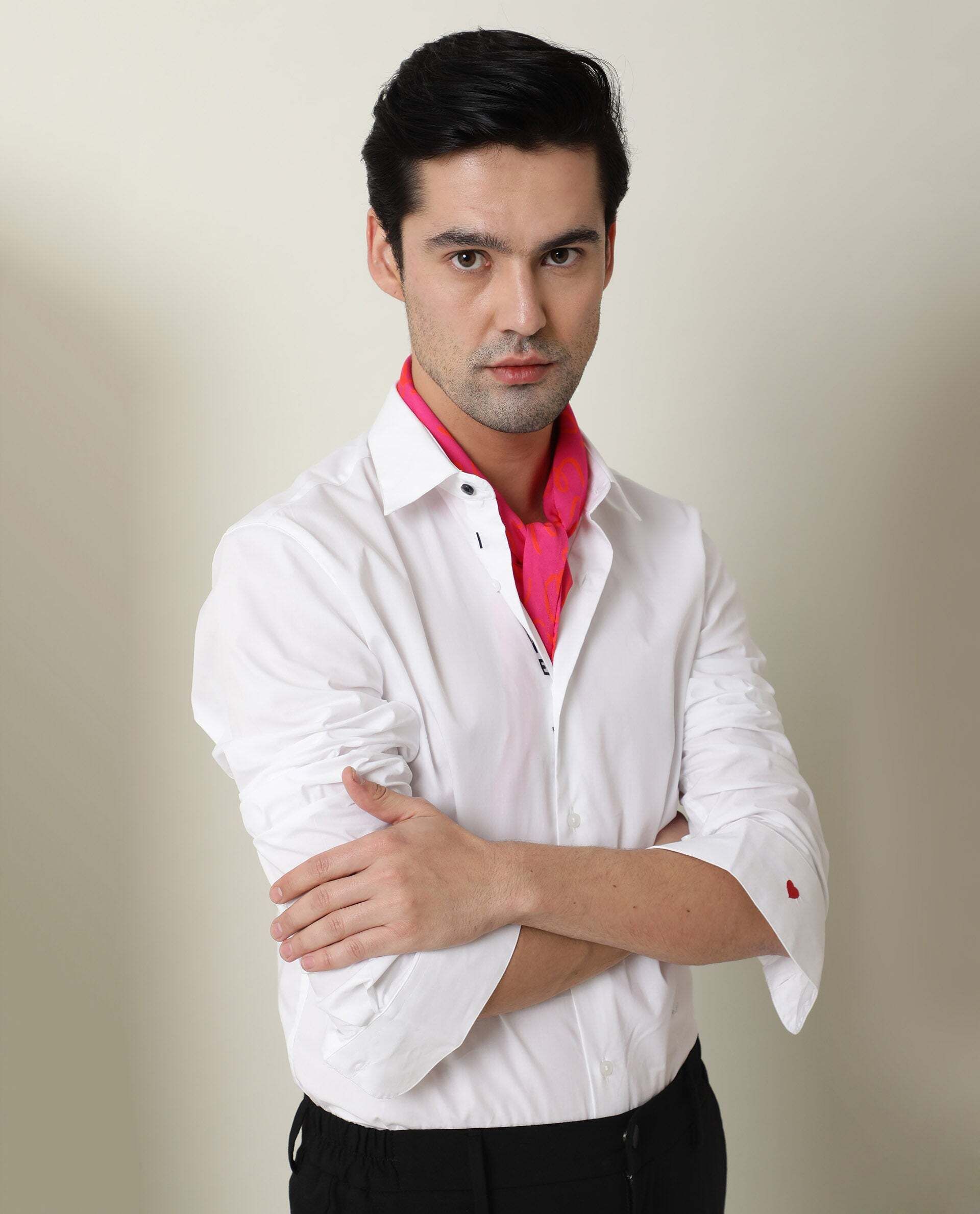 Printed Cotton Blend Men Pink Scarf