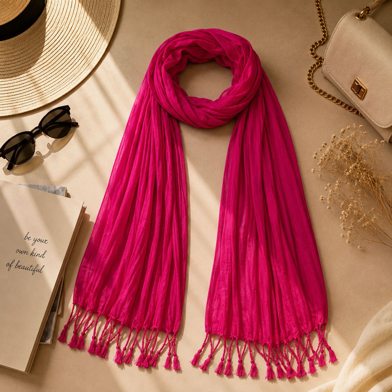 fabricium Solid Rayon Women Pink Scarf, Stole-picture-21
