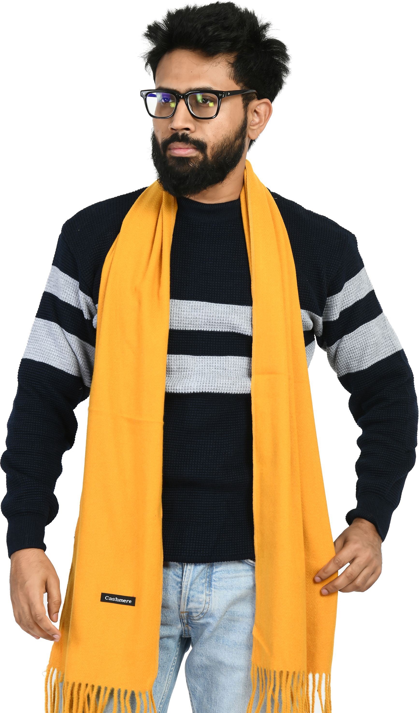 life and style Solid Wool Blend Men Yellow Scarf-picture-8