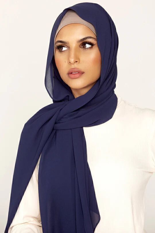Solid Georgette Women Dark Blue Fancy Scarf, Stole, Scarf-image-49