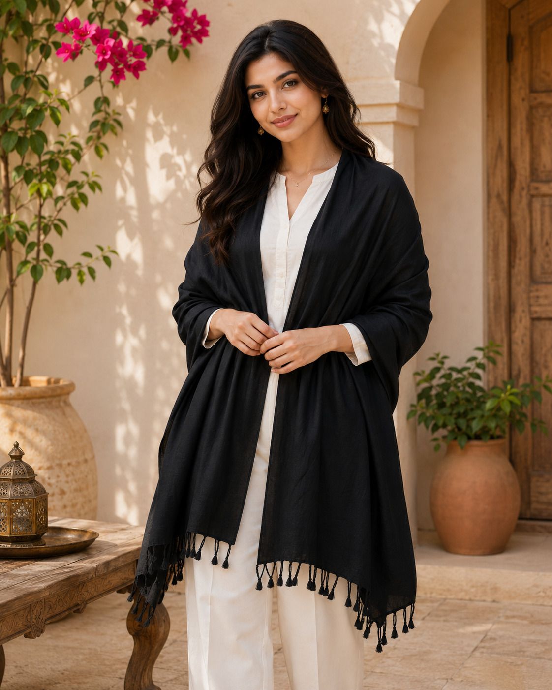 fabricium Solid Rayon Women Black Scarf, Stole-picture-32