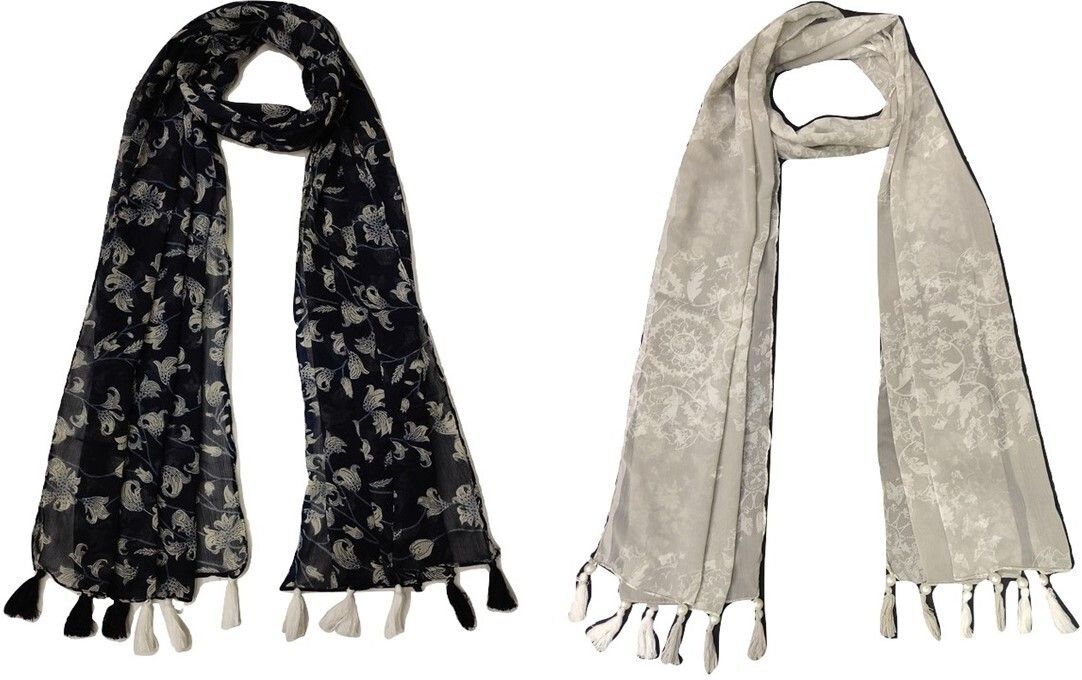 xmsfashion Printed Chiffon Women Multicolor Scarf, Stole, Fancy Scarf-picture-14